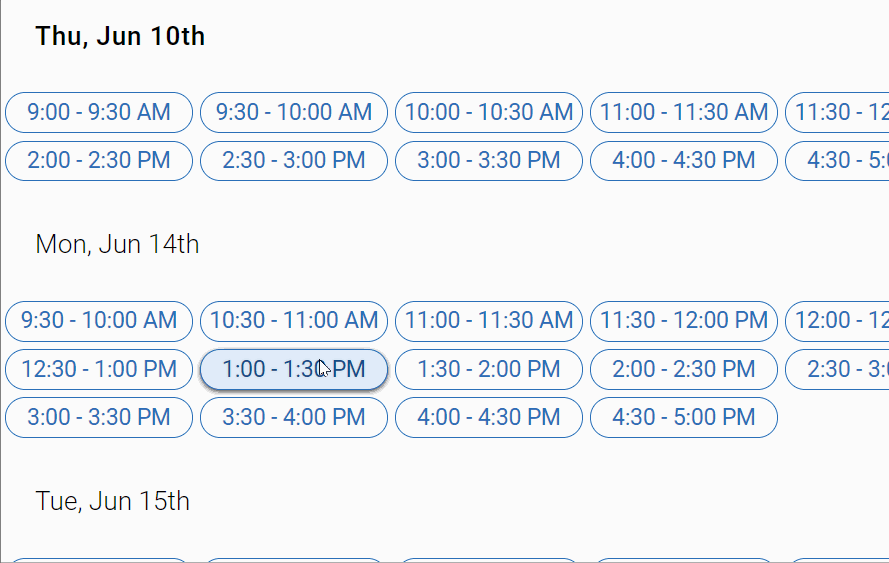 gif of cursor choosing a day and time