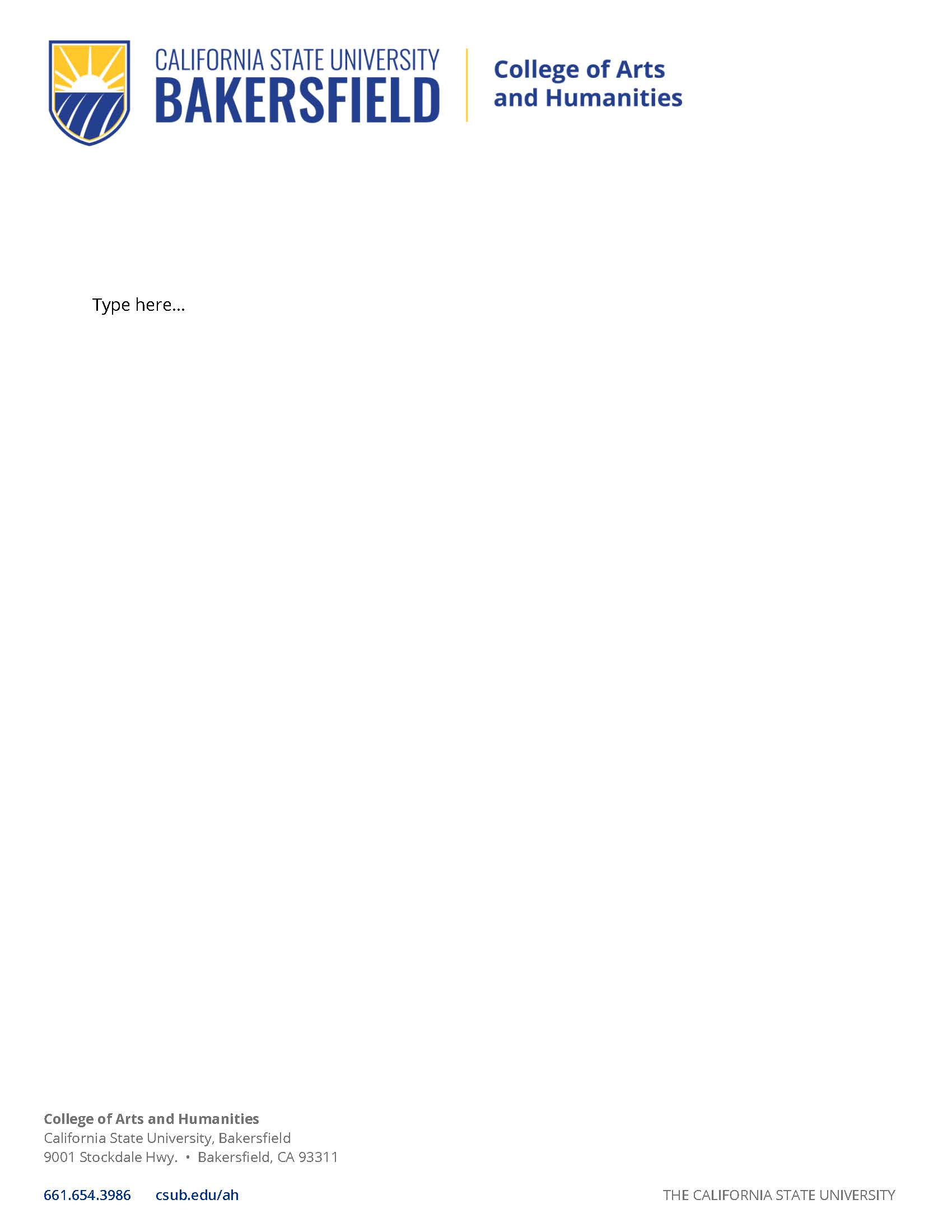 CSUB school/unit letterhead: Primary logo