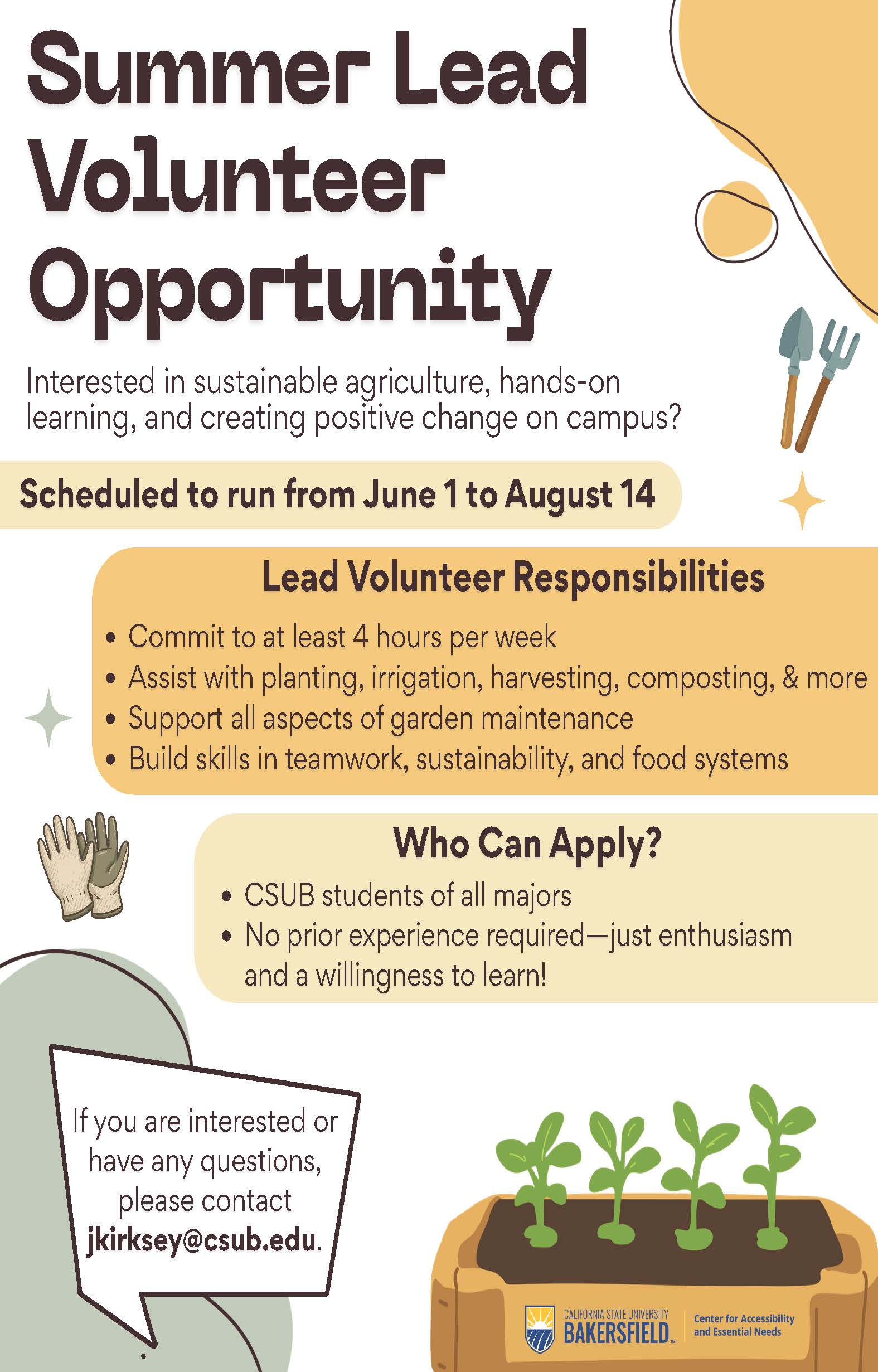 flyer detailing summer volunteer opportunities for students