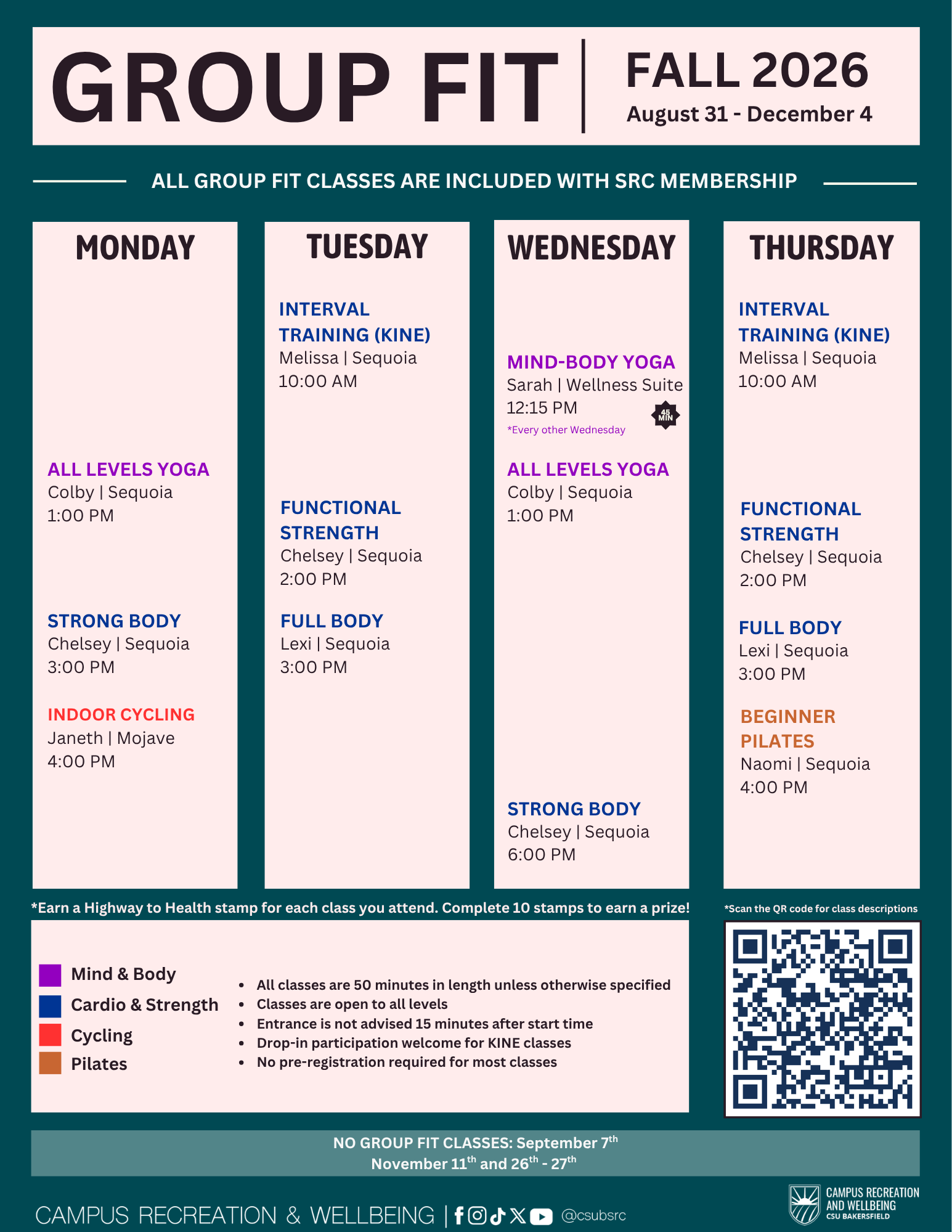 Fall 2026 Group Fit Full Schedule