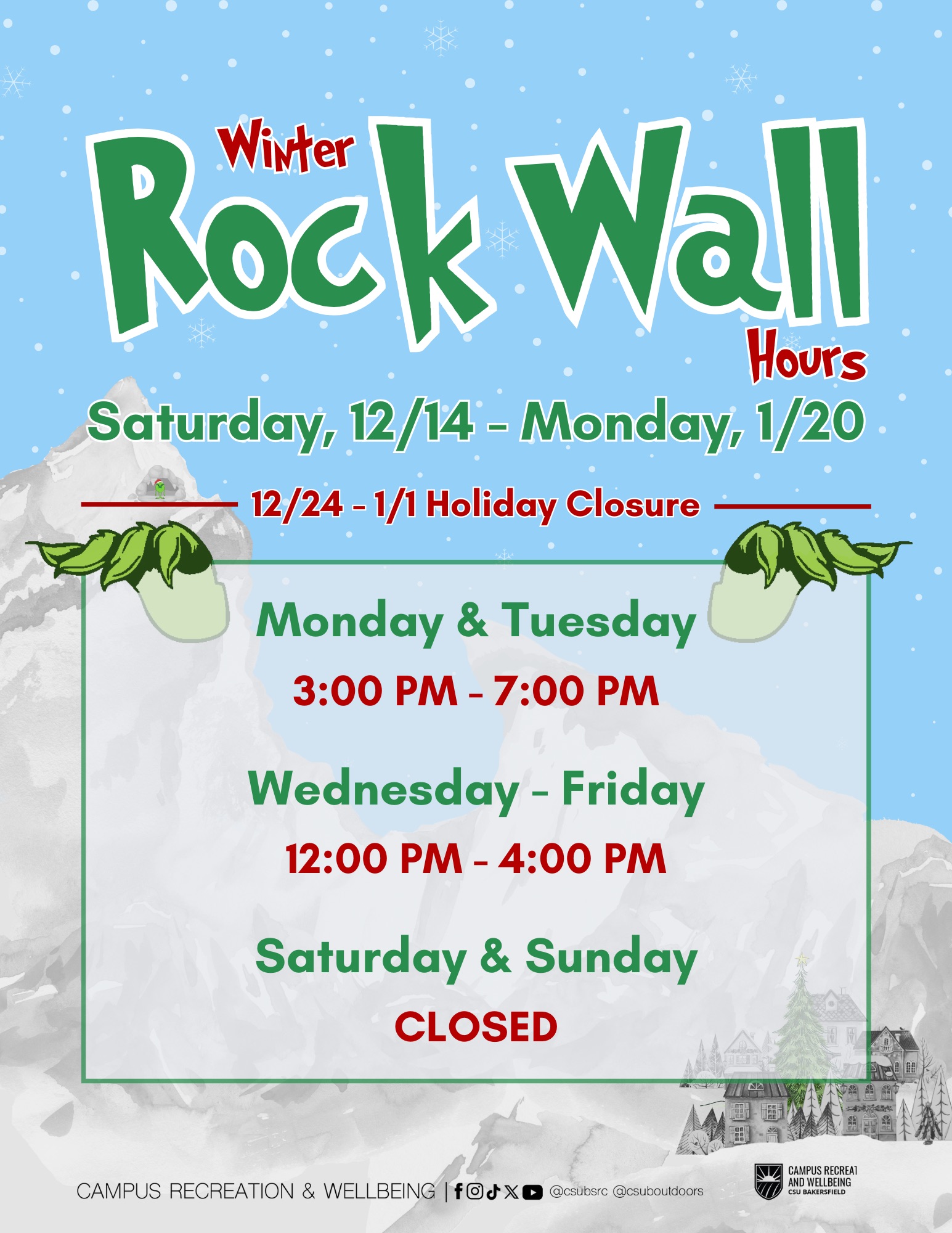 Rock Wall Winter 2024 Hours