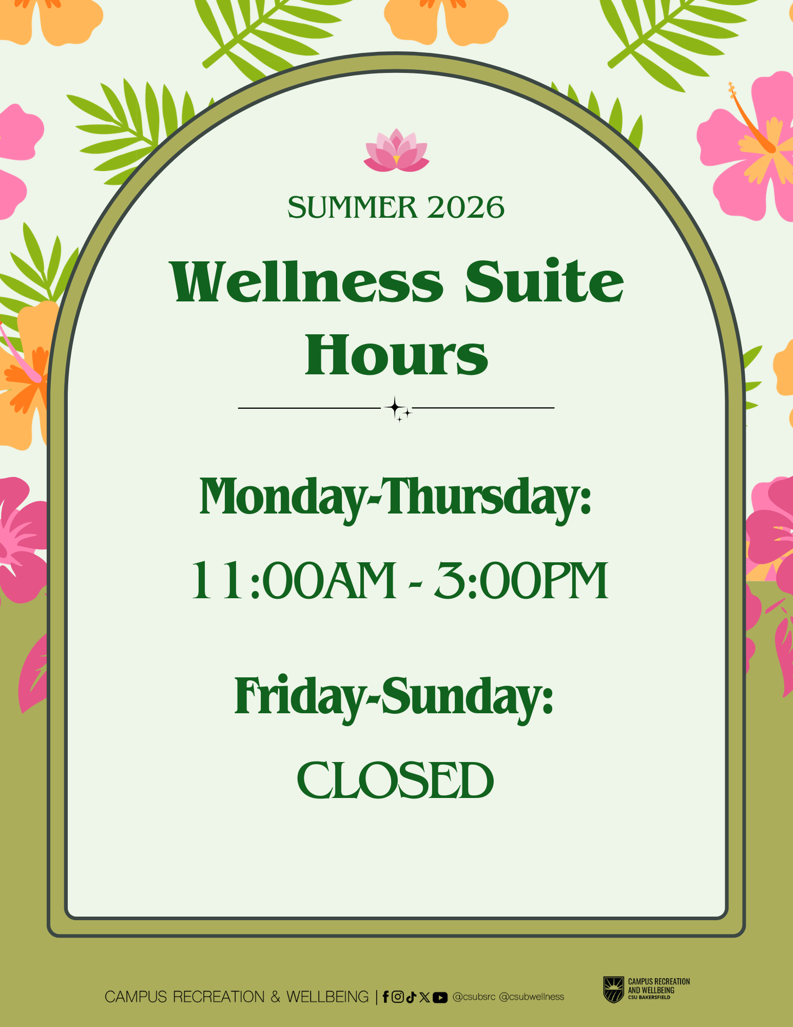 Wellness Suite Summer Hours