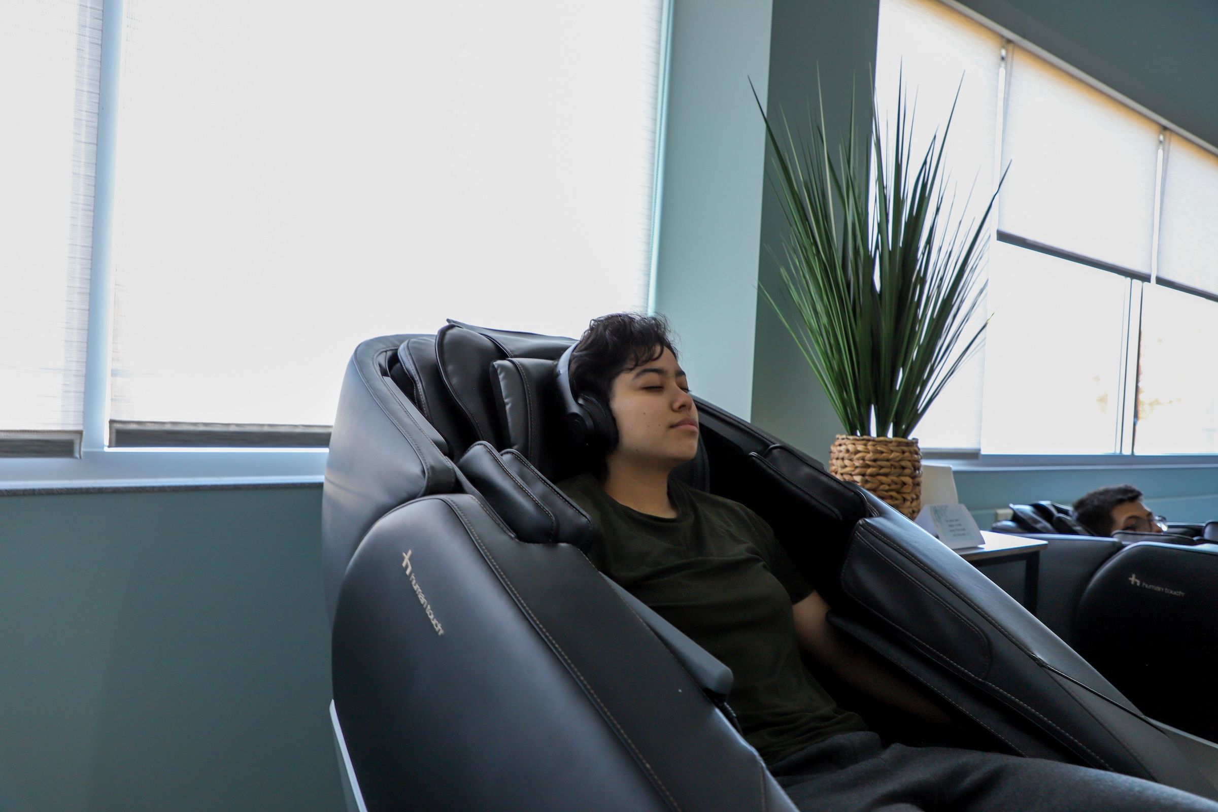 Student in massage chair