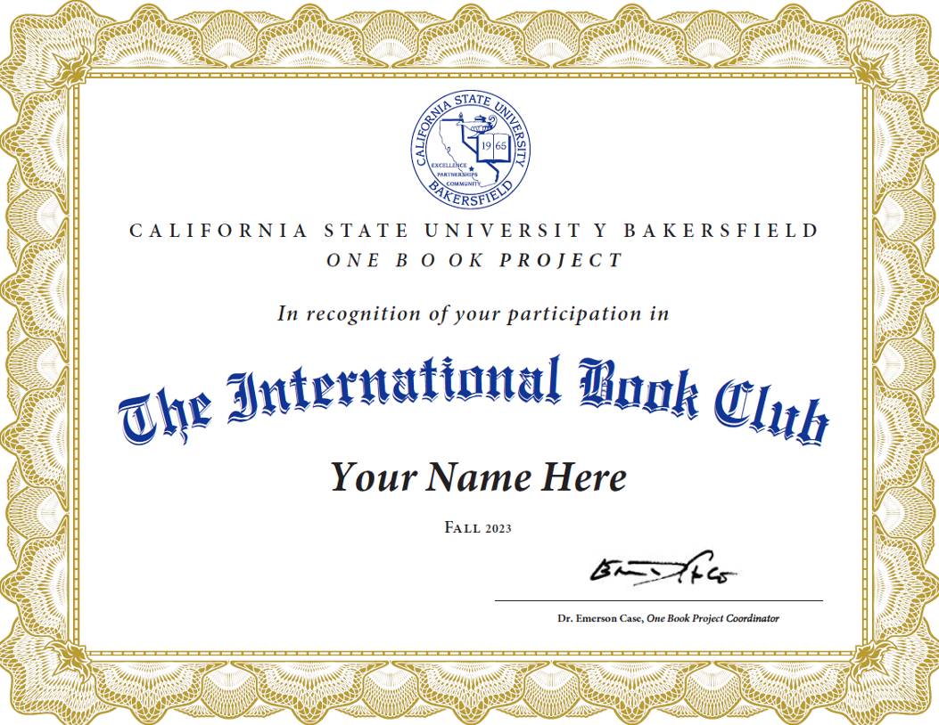 A picture of an International Book Club certificate