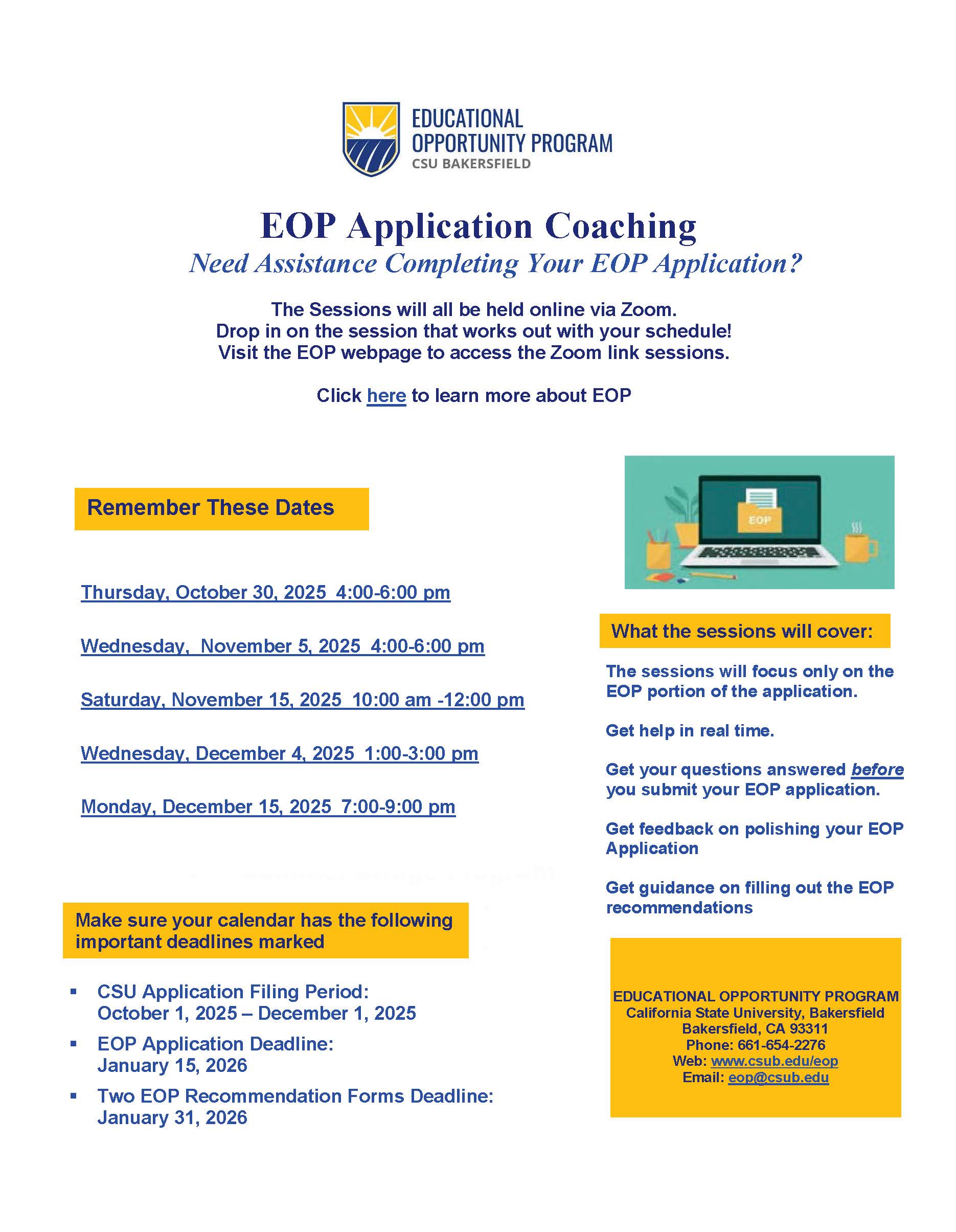 EOP Application Workshop Flyer for the Fall 2026