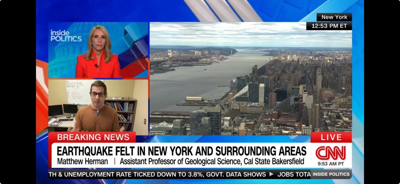Dr. Matt Herman interviewed about the NJ earthquake on CNN