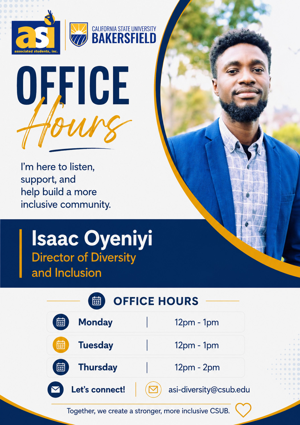 New ASI Director of Diversity and Inclusion Isaac Oyeniyi