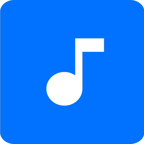 White music note icon on blue background