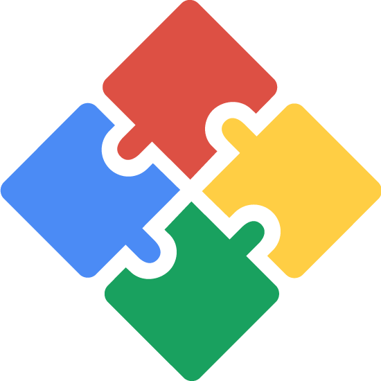 Red, blue, green, and yellow jigsaw puzzle pieces forming a diamond