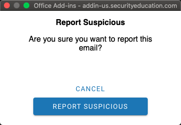 Outlook asking if you're sure you want to report the email as suspicious.
