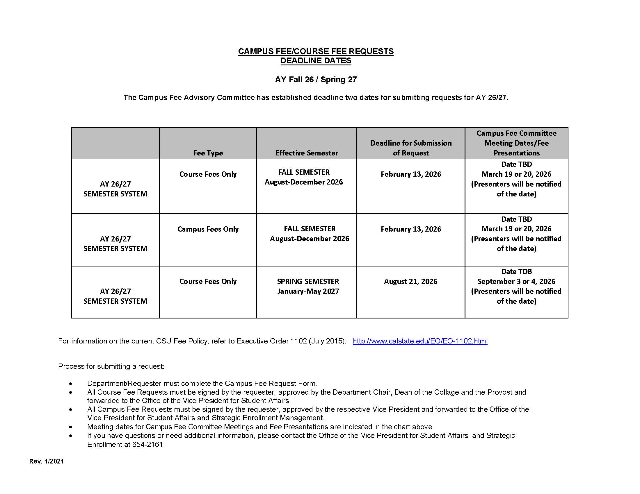 Campus Fee Deadlines for 2026-27 Academic Year