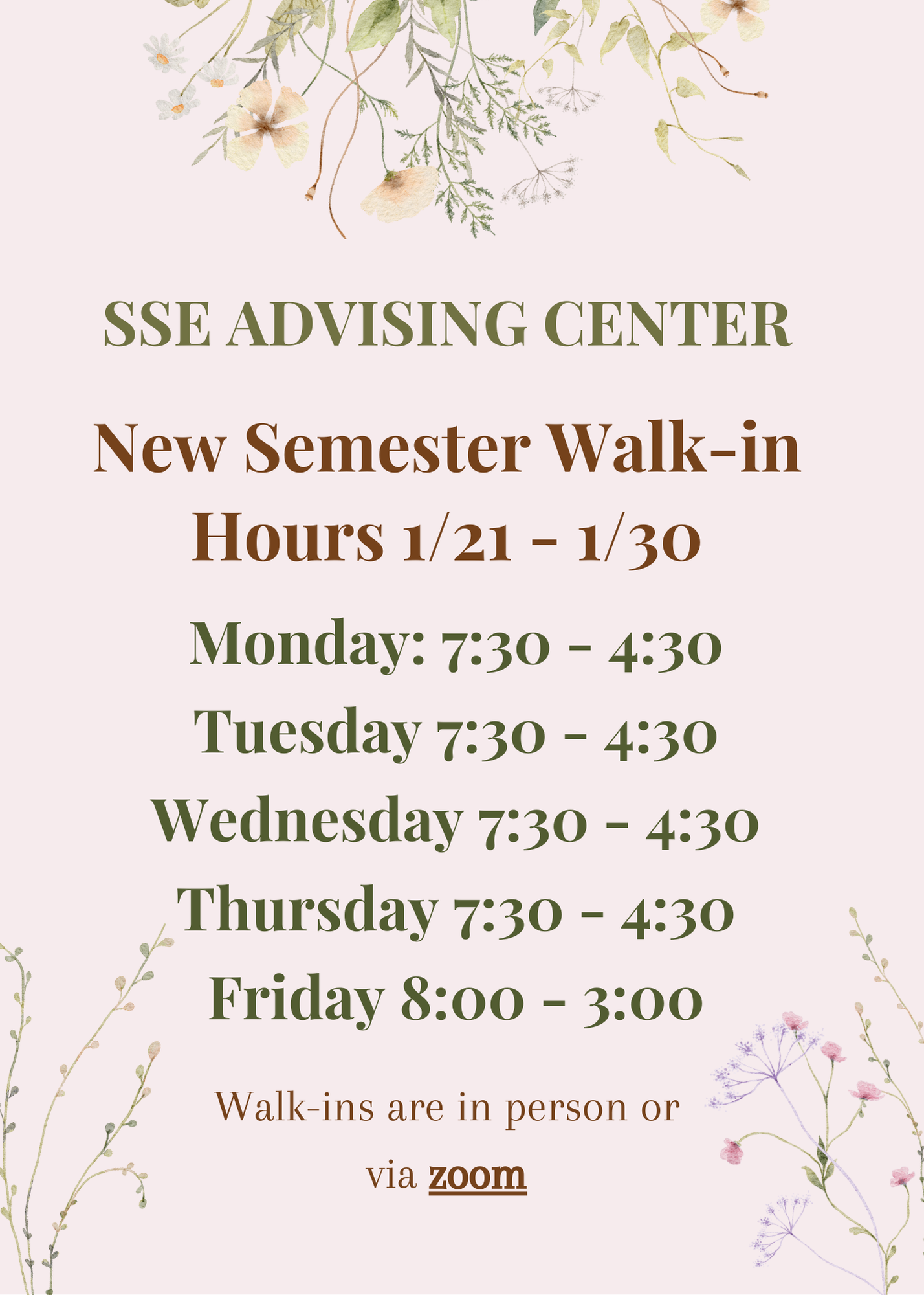 new semester walk-ins