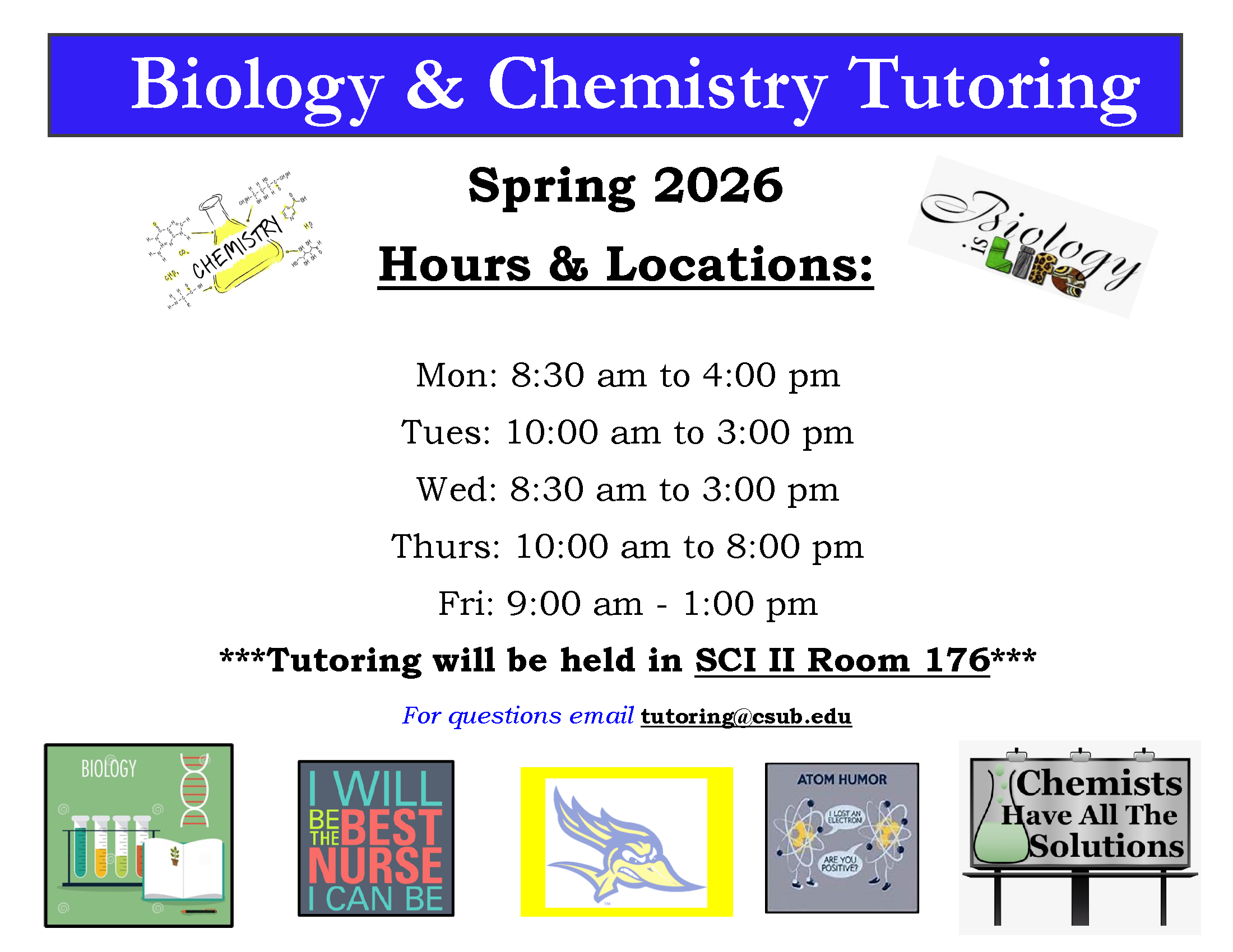 Science Tutoring Center Schedule Spring 2026