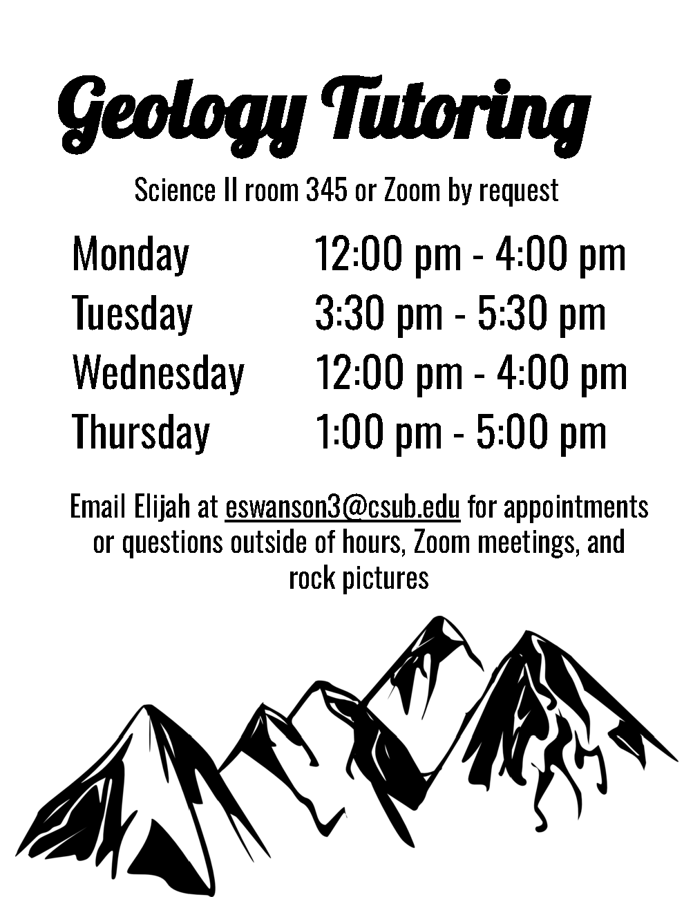 Science Geology Tutoring Center Schedule Spring 2026